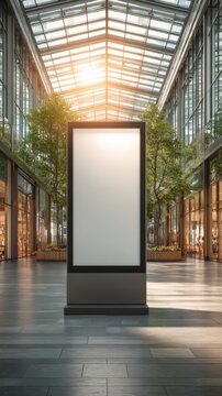 Modern Shopping Mall Interior with Blank Display in Bright Atrium