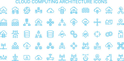 Obraz premium Cloud Computing Architecture Icon Set With Server Network API Database Storage And Digital Infrastructure Symbols