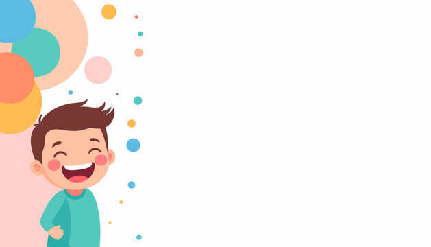 Happy young boy with a big smile and colorful circles celebrating joy and childhood fun