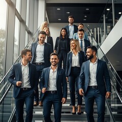 Fototapeta premium Business team walking up office stairs.