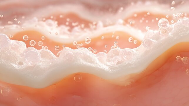 Microscopic view displays effervescent foam structure interacting with layered dermal tissue
