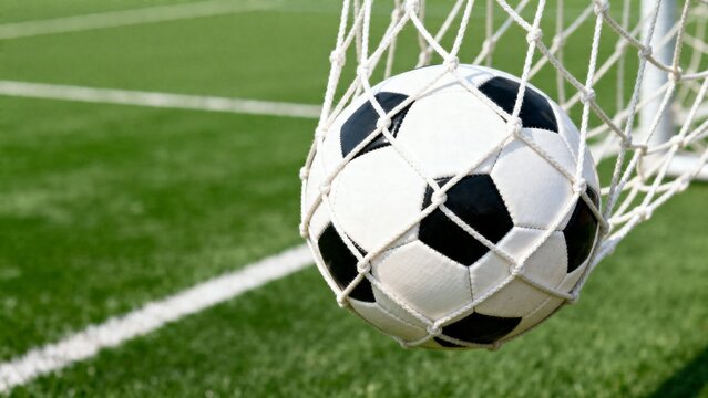 Soccer ball in goal net