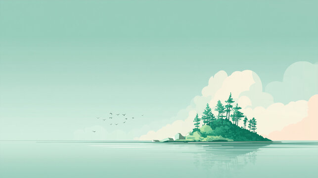 minimal ocean scene green island travel banner style