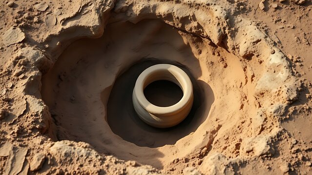 latrine. An unearthed ancient ceramic latrine at an archaeological dig site. event programs, museum guides, designed for cultural heritage projects and event programs.