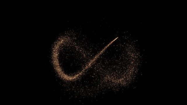Golden flickering particles Sparkling starry light trail Bokeh Infinity Flow Sparkling Particle Trail Draws Abstract Shapes. A Magical Light Streak background infinity animation clean black copy space