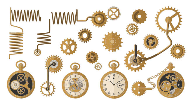Vintage Clockwork Gears and Pocket Watch Mechanical Set