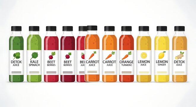 Variety of juice bottles on display.