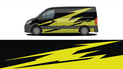 Black van with yellow lightning design. © Gakih