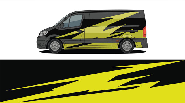 Black van with yellow lightning design.