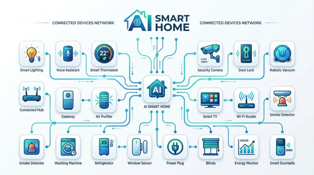 Smart home automation system with connected devices and network