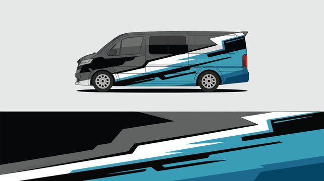 Modern blue and black van design.