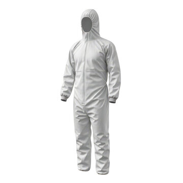 Person wearing full white protective coverall suit