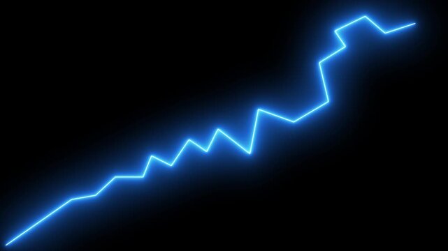 Abstract neon arrow growth , success concept. Profit growing icon animation. Growing business graph symbol.direction information animation on black background. Abstract dynamic neon