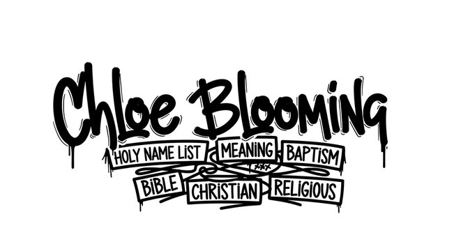 Black and white text design with religious and spiritual words