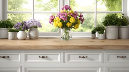Fototapeta premium Simple Kitchen Design Highlights Modern White Cabinetry