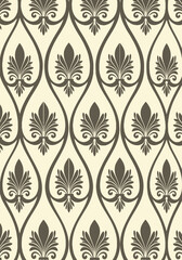 Elegant Seamless Fleur de Lis Pattern with Classic Heraldic Motif on Cream Background for Luxury Interior Design and Wallpaper © Tri