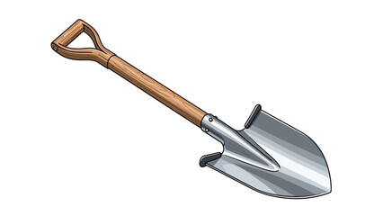 Illustration of a gardening shovel with a wooden handle © Pratama