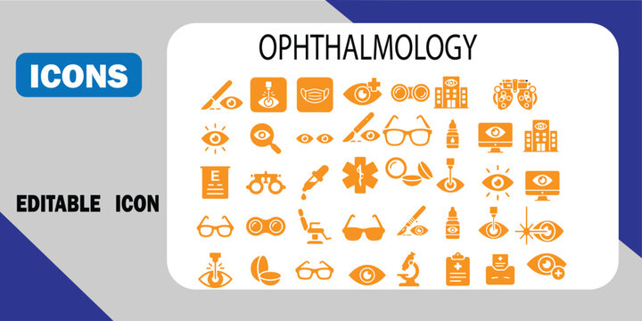 Set of ophthalmology and eye care icons for medical and vision health design isolated on white background