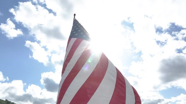 Horizontal American Flag Waving with Slow Orbit Camera Movement