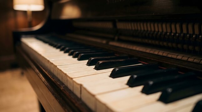 Elegant close-up of antique piano keys, ready for a captivating musical performance