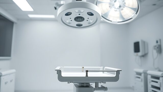 highkey. A sterile and clean medical setting with an empty surgical tray under focused lighting. STEM education sheets, lab safety posters, designed for STEM education and laboratory safety posters.