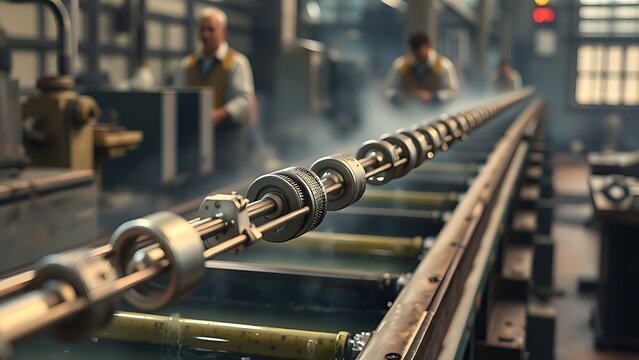 electroplating. Electroplating workshop with cathode rods moving over chemical baths. safety posters, maintenance manuals, designed for industrial assembly lines and welding operations.