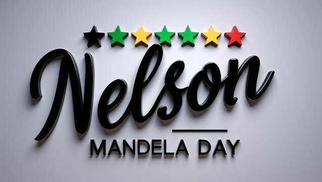 Nelson mandela day celebration with colorful stars and logo