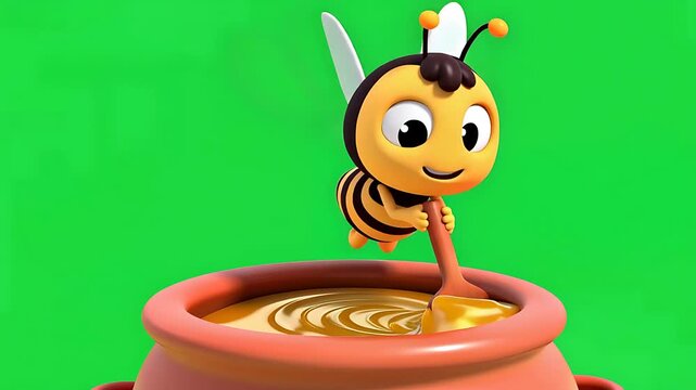 Cute Bee Cartoon Drinking Honey