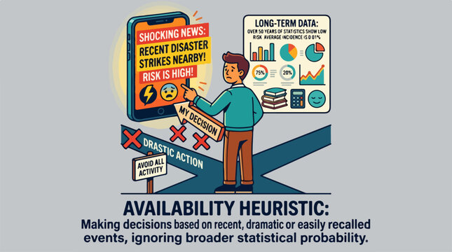 Availability Heuristic Cognitive Bias Concept Illustration.