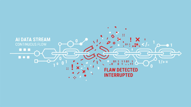 Broken digital data chain conceptual illustration of connection error.