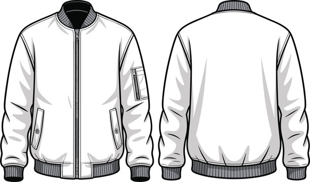 Bomber jacket front and back view detailed fashion outerwear illustration design