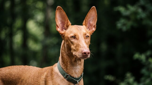 Portrait of a majestic Pharaoh Hound with large erect ears.