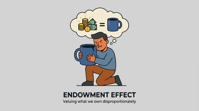 Illustration representing the psychological concept of the endowment effect.
