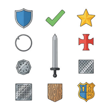 Medieval shield and sword icons.