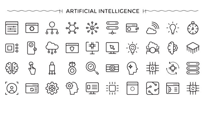 AI and Machine Learning Icons: Futuristic Technology and Data Vector Set