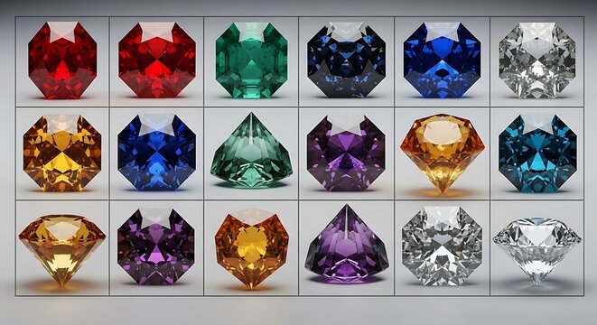 Collection of colorful precious gems on display.