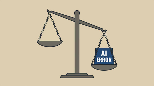 Unbalanced weighing scale featuring a weight labeled AI error.