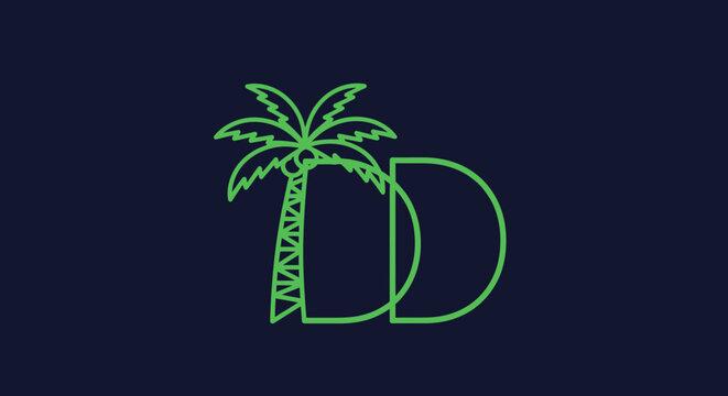 Green palm tree and double letter D logo design