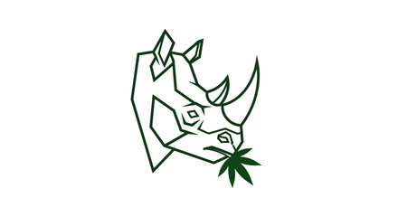 Geometric rhino head in green outline design on white background © ikk