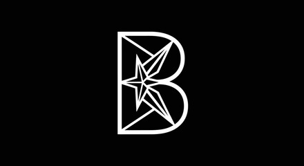 Geometric white letter B logo with star on black background © ikk