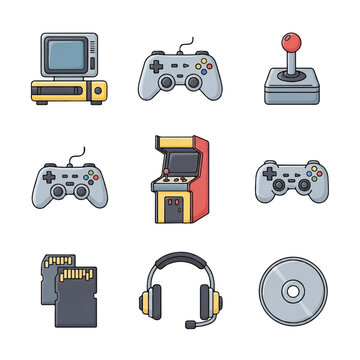 Retro gaming controllers and accessories.