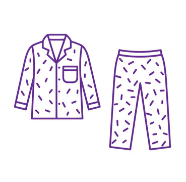 purple line drawing of pajama set with dashes on white background