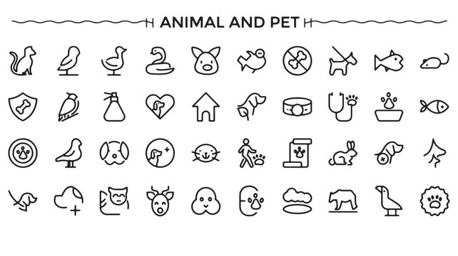 Pet Care and Veterinary Line Icons for Animal Clinic Adoption Graphics