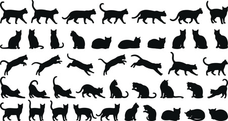 Cat Silhouette Set  Diverse Feline Poses for Design Projects © PINKI