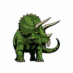 Fierce Green Triceratops Dinosaur Illustration Isolated on White Background © Riky