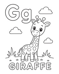 Obraz premium Kids Alphabet Coloring Worksheet A to Z, Learn Letters with Cute Animals, Printable Tracing Activity for Preschool Kindergarten, Black and White Line Art