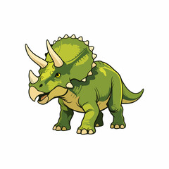 Fototapeta premium Green Triceratops Dinosaur Cartoon Vector Illustration Isolated on White Background