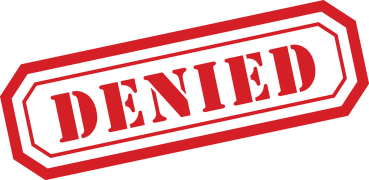 A bold red rubber stamp displays the word DENIED on a pristine white surface