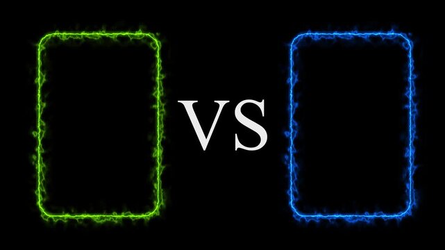 Neon versus battle screen with glowing light clash effect