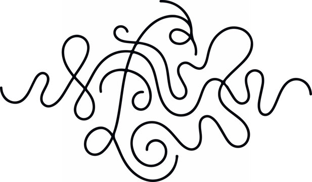 Abstract continuous line drawing of swirling artistic curves.